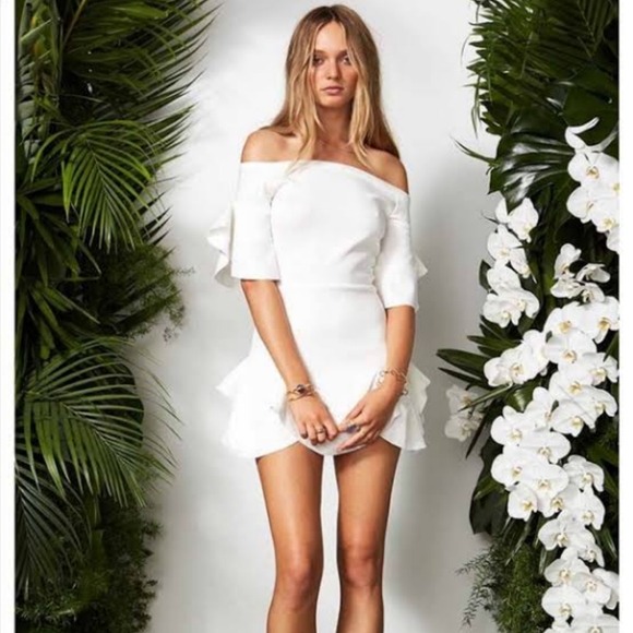 MAURIE & EVE Jagger Dress *white off shoulder mini size 10 NEW WITH TAGS* - Picture 3 of 6